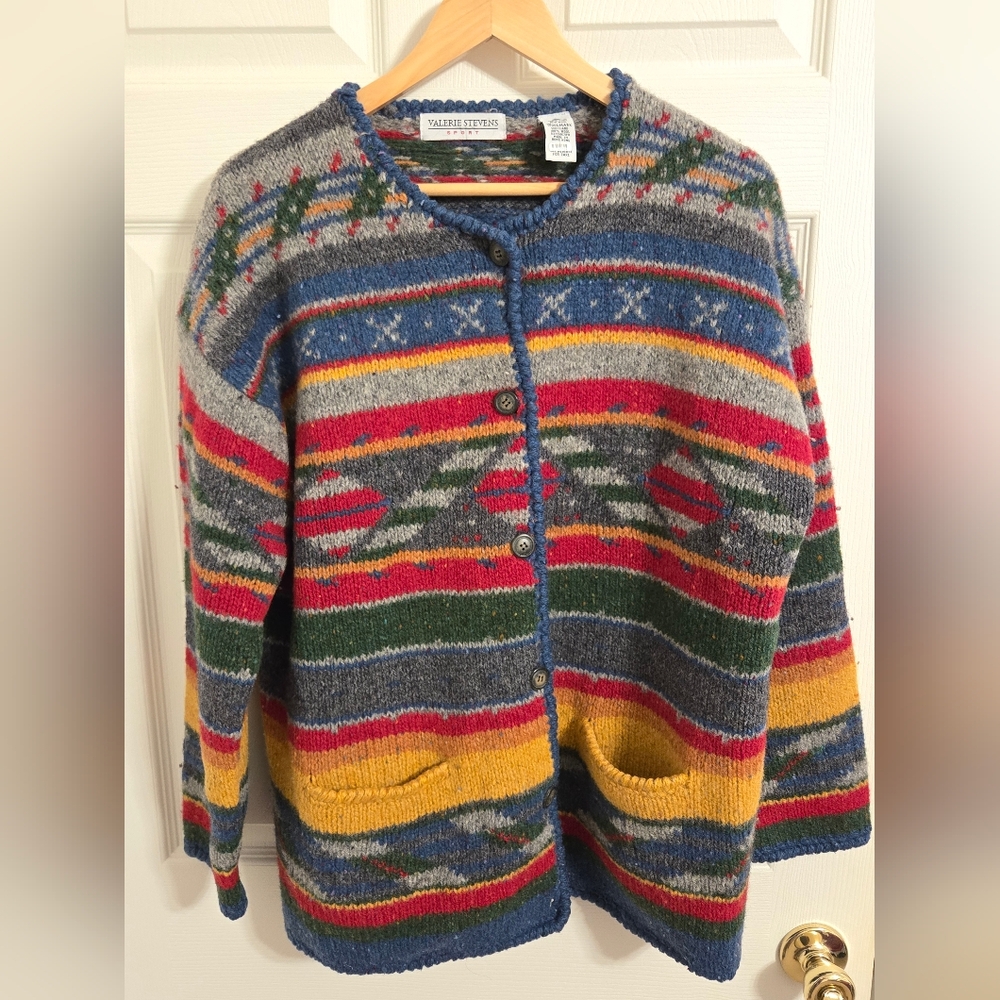 Colorful Striped Women's Wool Sweater Valerie Stevens Sport No Size Tag